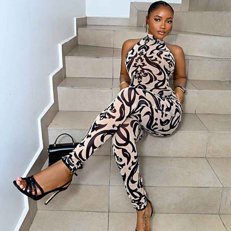 Women Striped Jumpsuit Backless