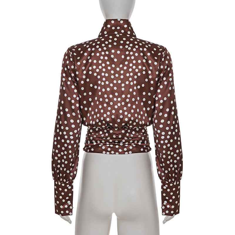 Elegance Polka Dot Cutout out Long Sleeve Blouse