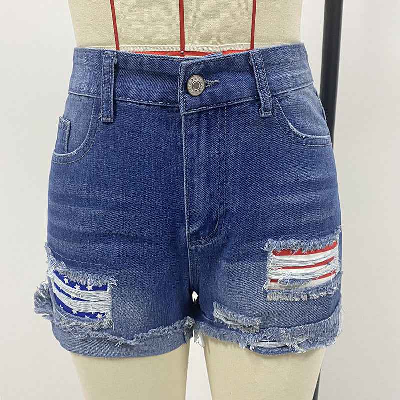 American Flag Printed Patch Denim Bottoms 4th of July Collection