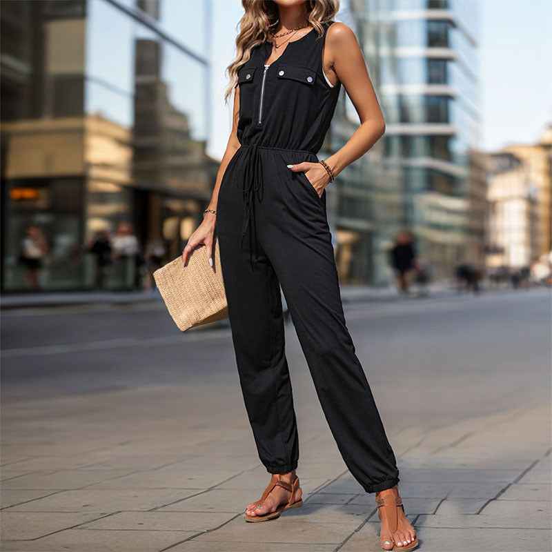 Summer Women Black Sleeveless Long Jumpsuit (Small Only)