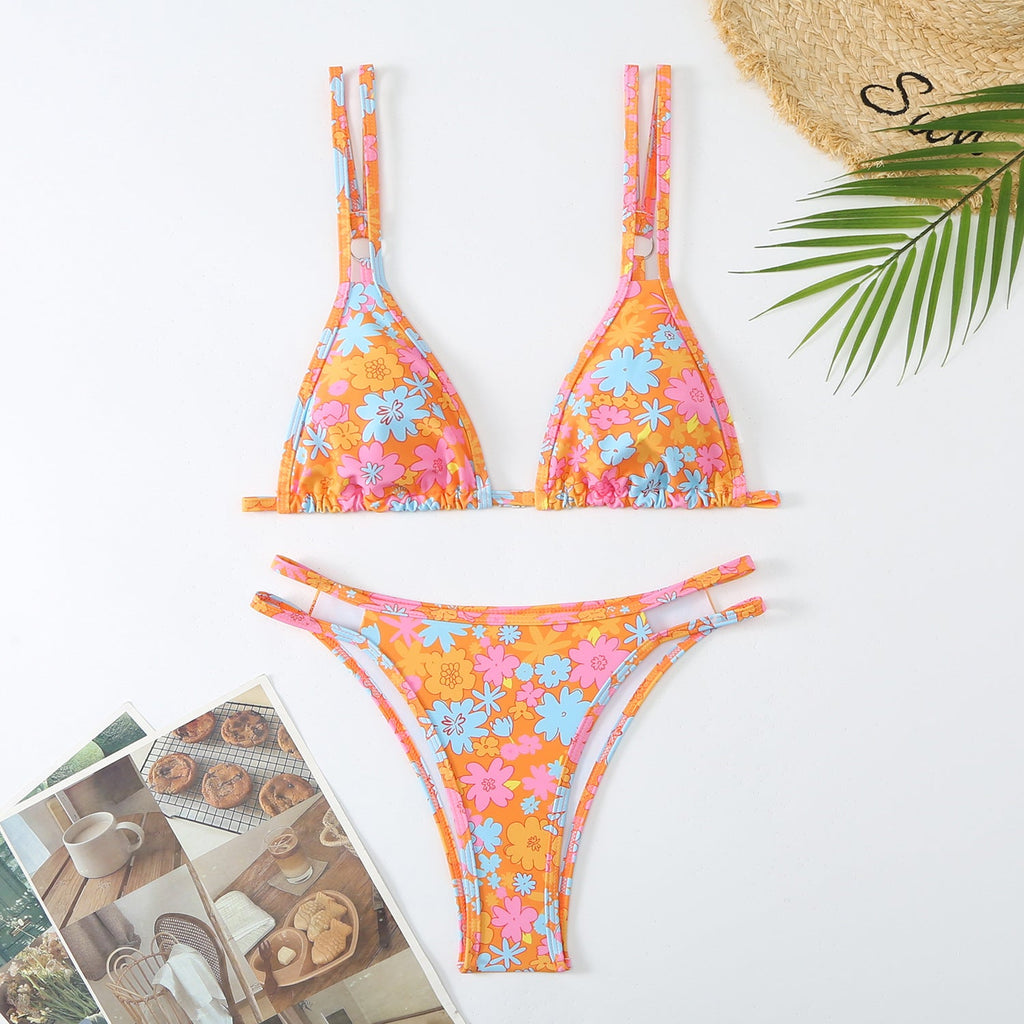 Floral Bikini Sexy Backless High Grade Swimsuit High Elastic Swimsuit for Women