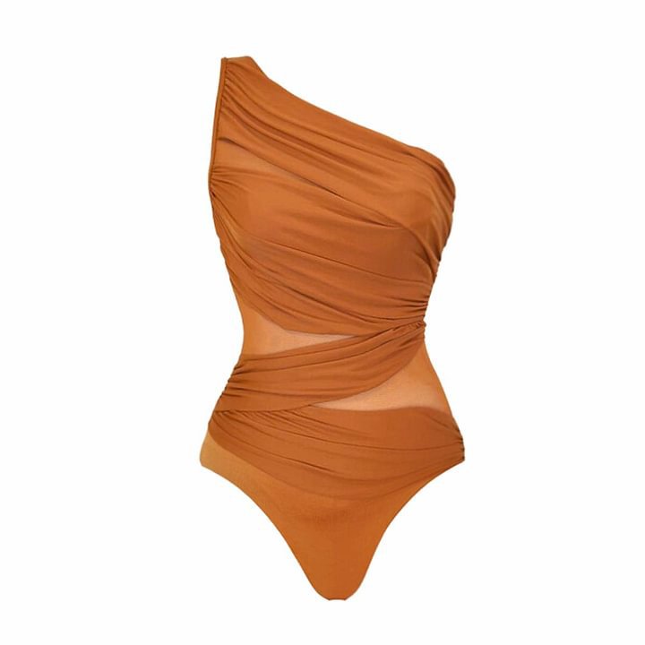 Slant Shoulder Slimming High End Vacation Beach Swimsuit Women