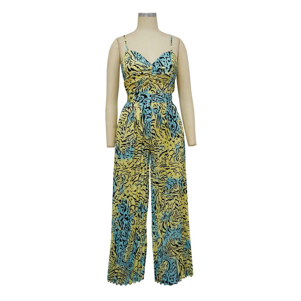 Floral Print Sling Pleated Jumpsuit
