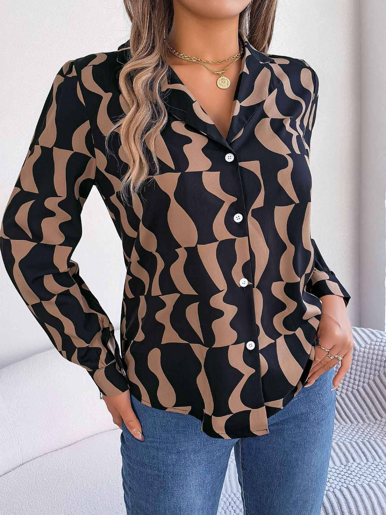 Elegant Contrast Color Striped Blouse