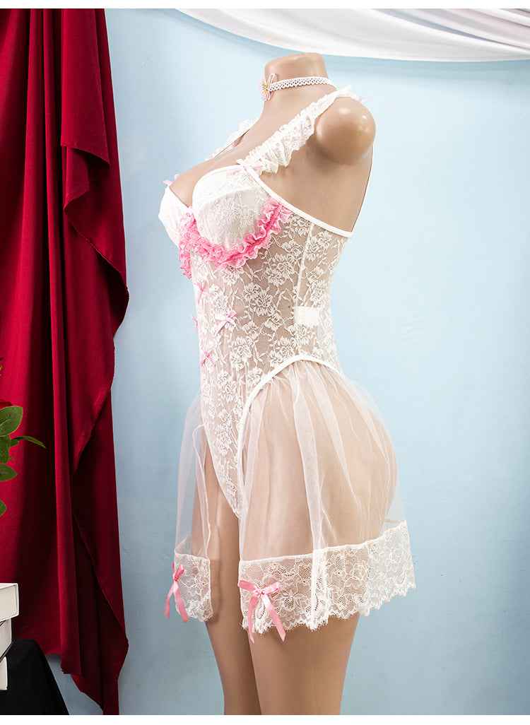 Gathered Bridal Lace See through Lingerie