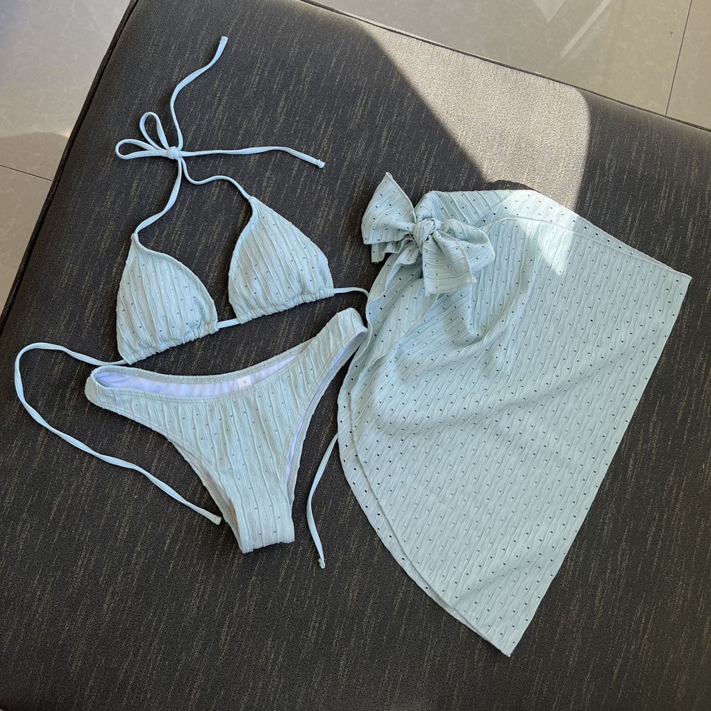 Swimsuit Three Piece Backless Drawstring Banded Bikini Bikini Three Piece Swimsuit