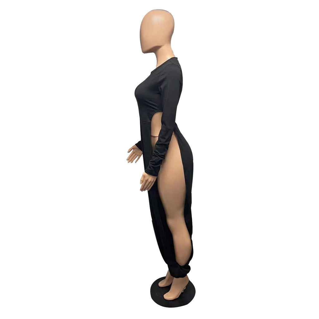 Sexy Open-Leg Jumpsuit Solid Color