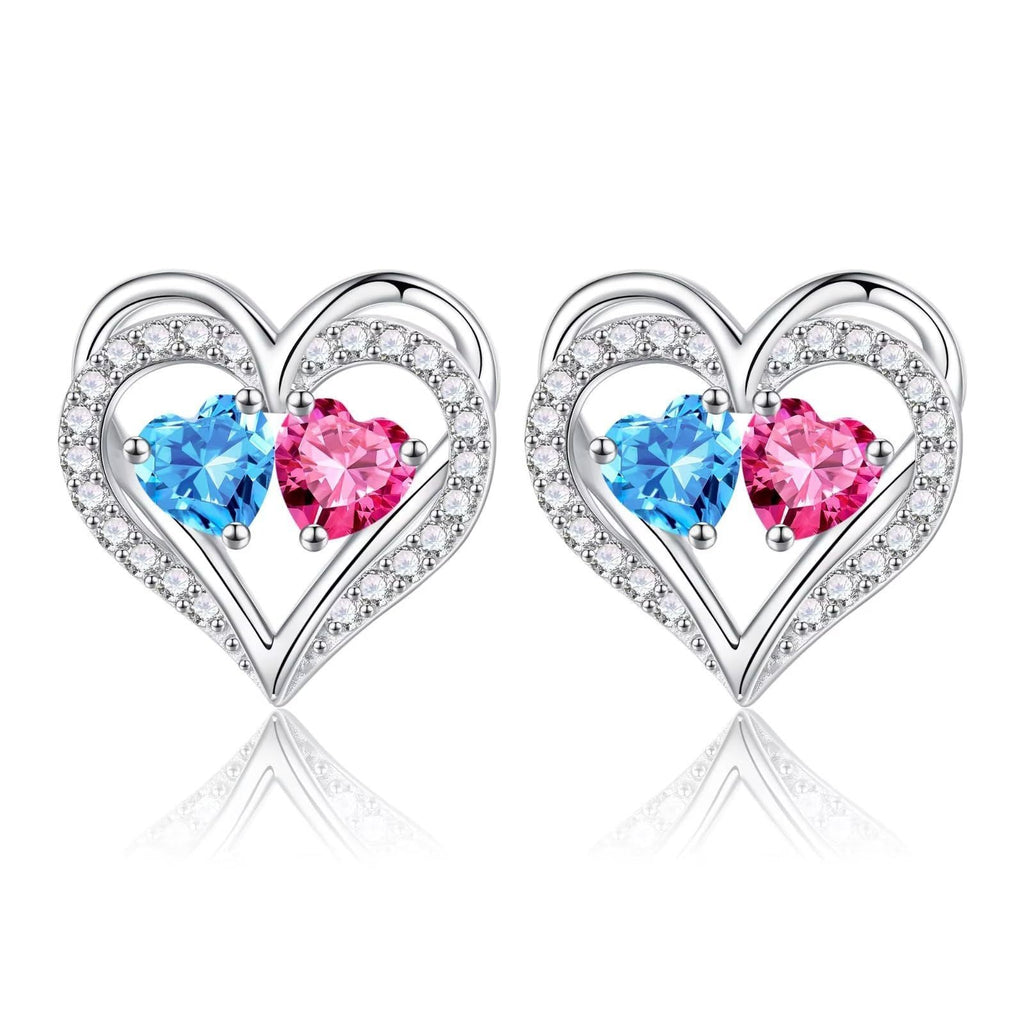Sterling Silver Birthstone Heart Earrings