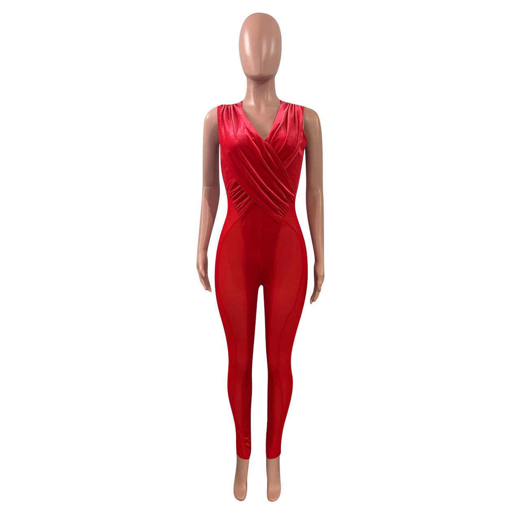 Mesh Velvet Stitching Jumpsuit