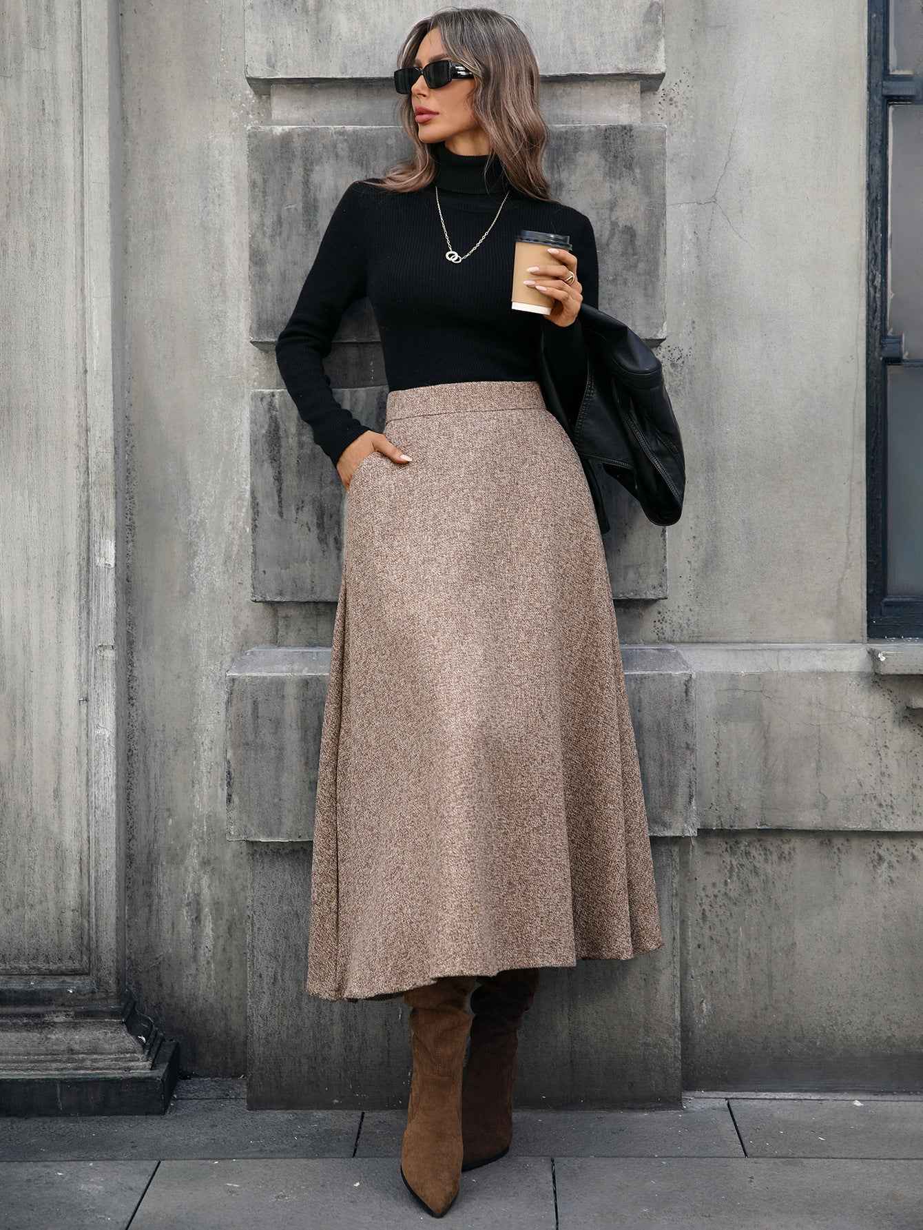 Woolen A line Drape Skirt