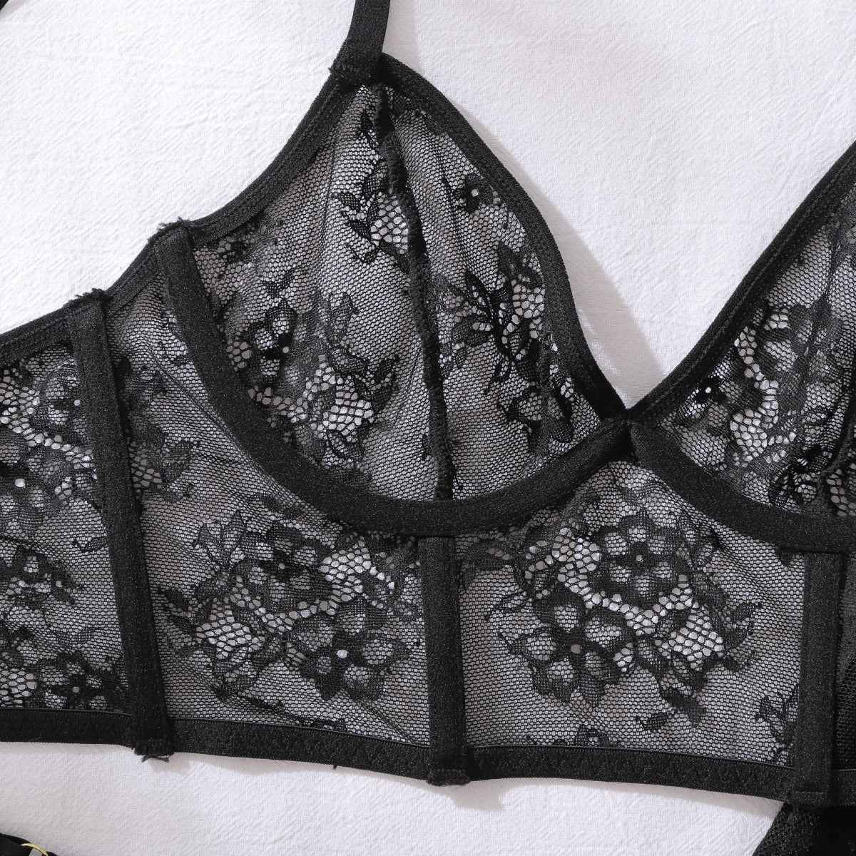 See through Floral Lace Maxi Skirt Body Shaping Split Set with Gloves Lingerie
