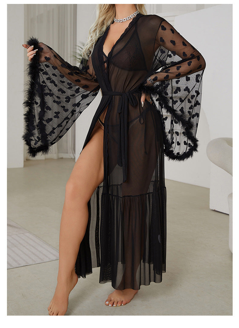 Mesh Nightgown Seductive Cardigan Pajamas