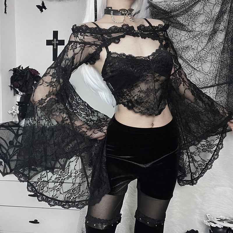 Gothic Classic Lace Flare Sleeve Blouse Y2K Rave