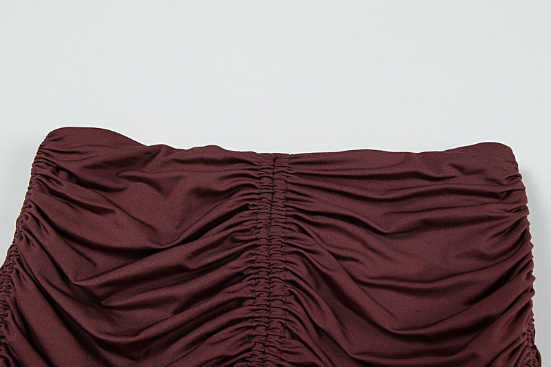 Backless Pleated Slit Two Piece Skirt Set Straps