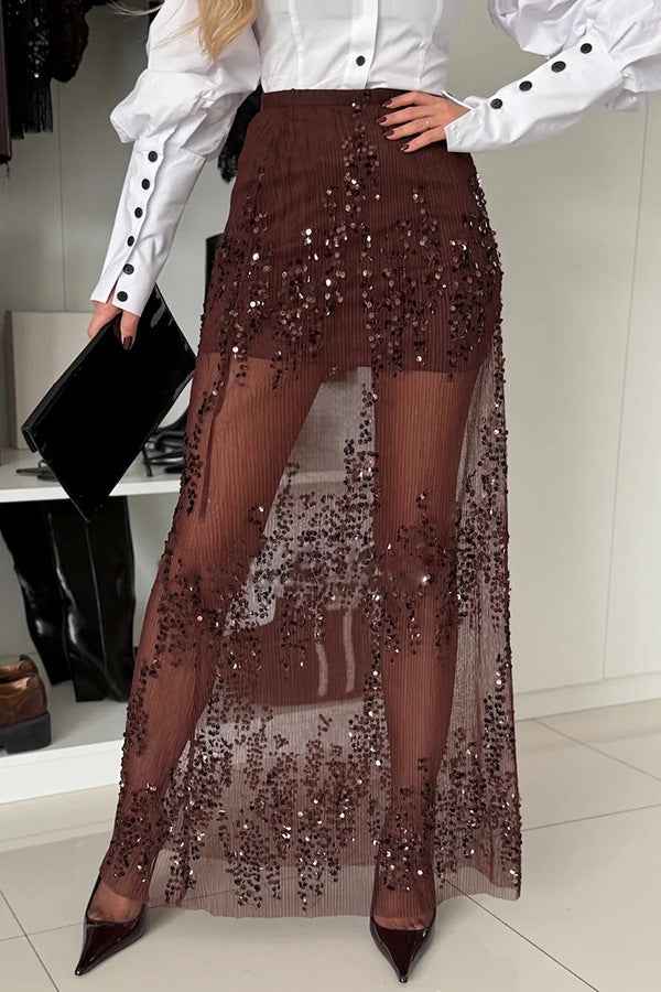 Sequined Elastic Waist Party Skirt
