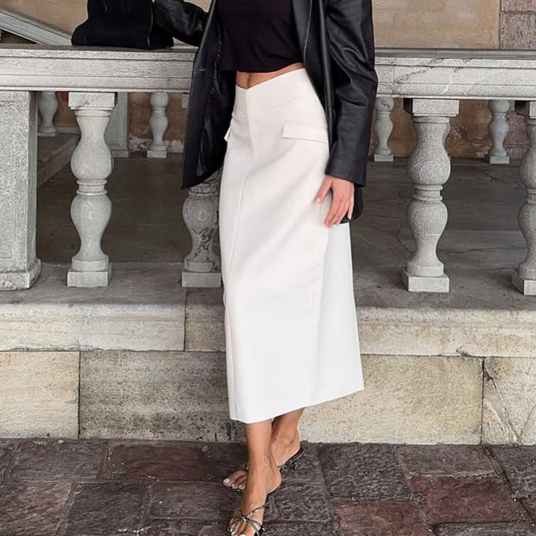 MUNSIEUR Retro Straight Skirt for Women Spring A line