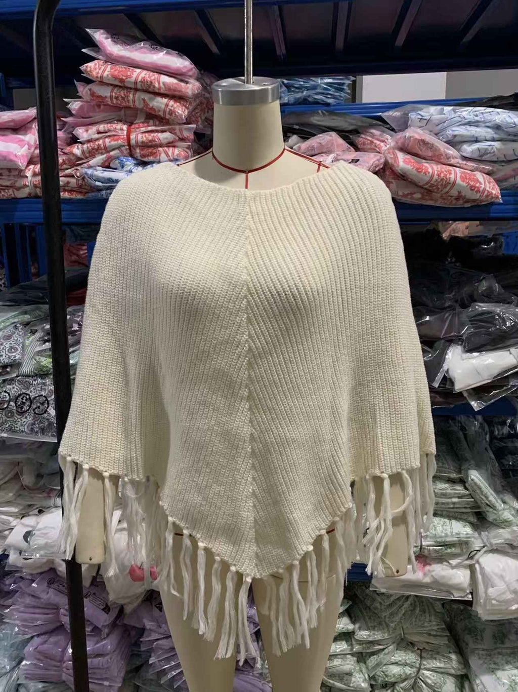 Solid Color Shawl Tassel Sweater