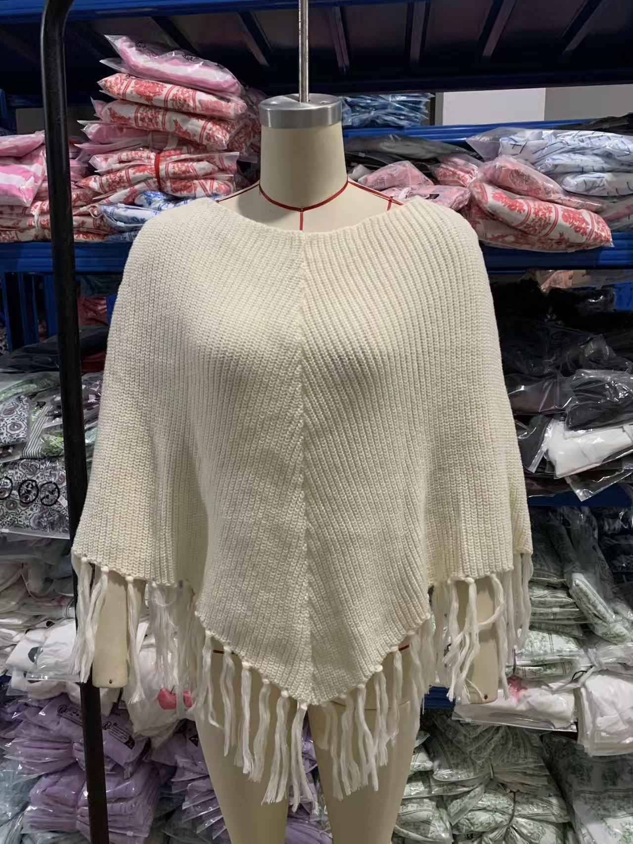 Solid Color Shawl Tassel Sweater