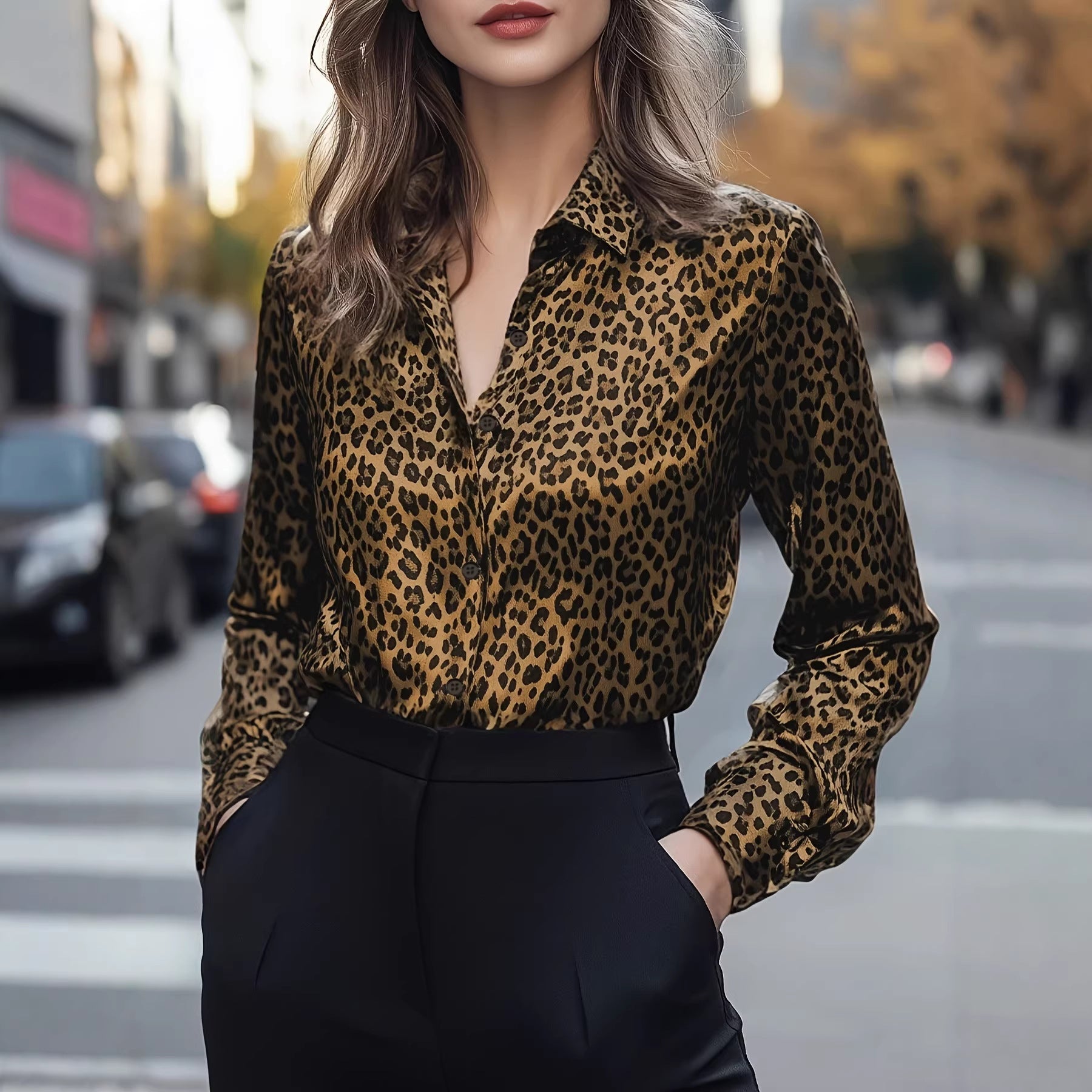 Leopard Print Long Sleeve Blouse