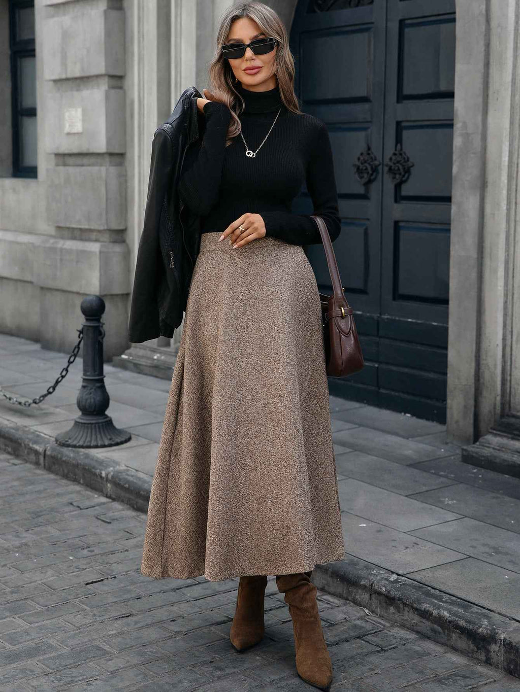 Woolen A line Drape Skirt