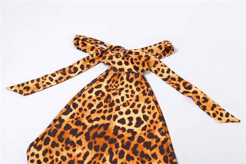 Summer Sexy Backless Halter Lace up Leopard Print Jumpsuit for Women
