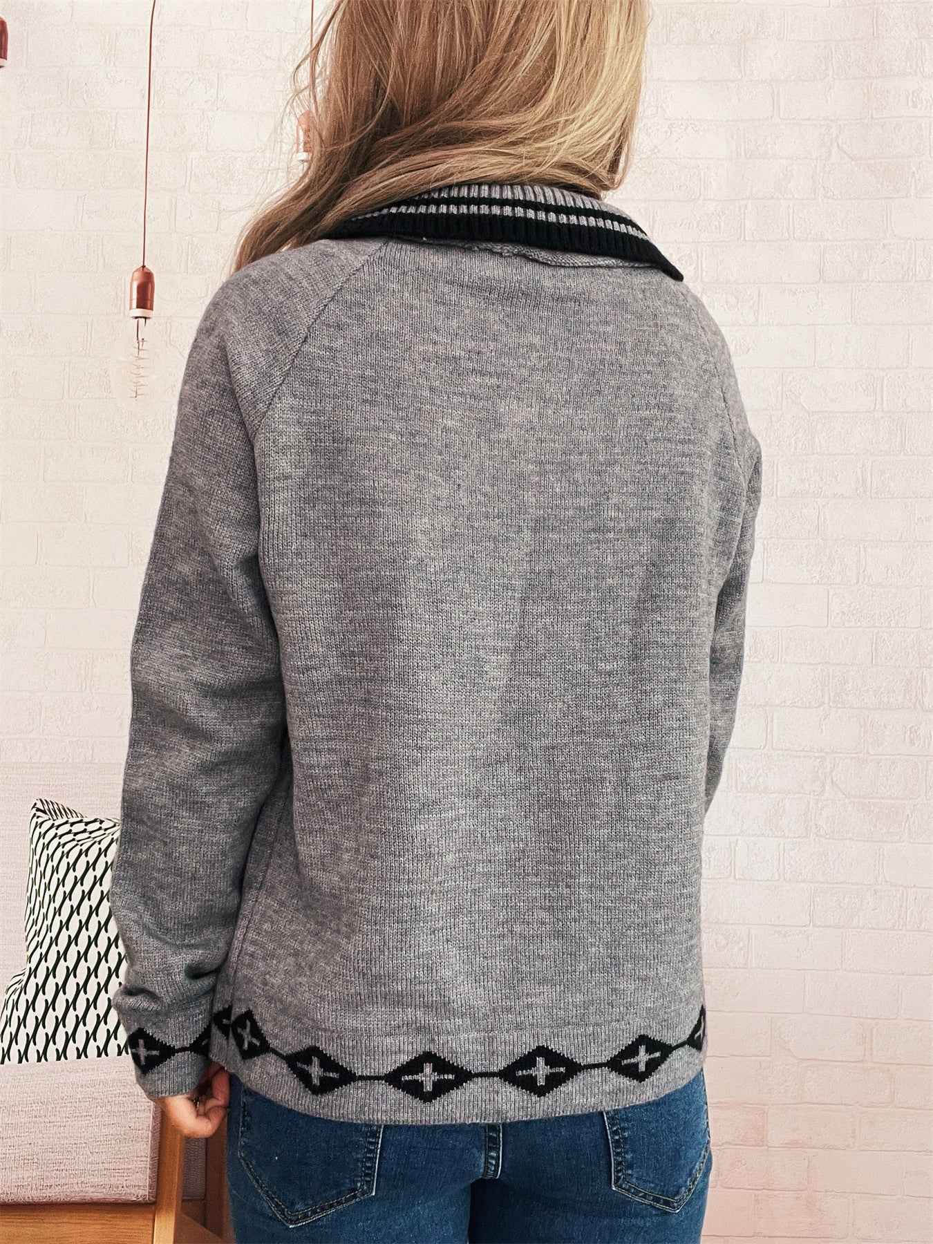 Valentine's Day Retro Pattern Cute Love Button Long Sleeve Knit Cardigan Sweater