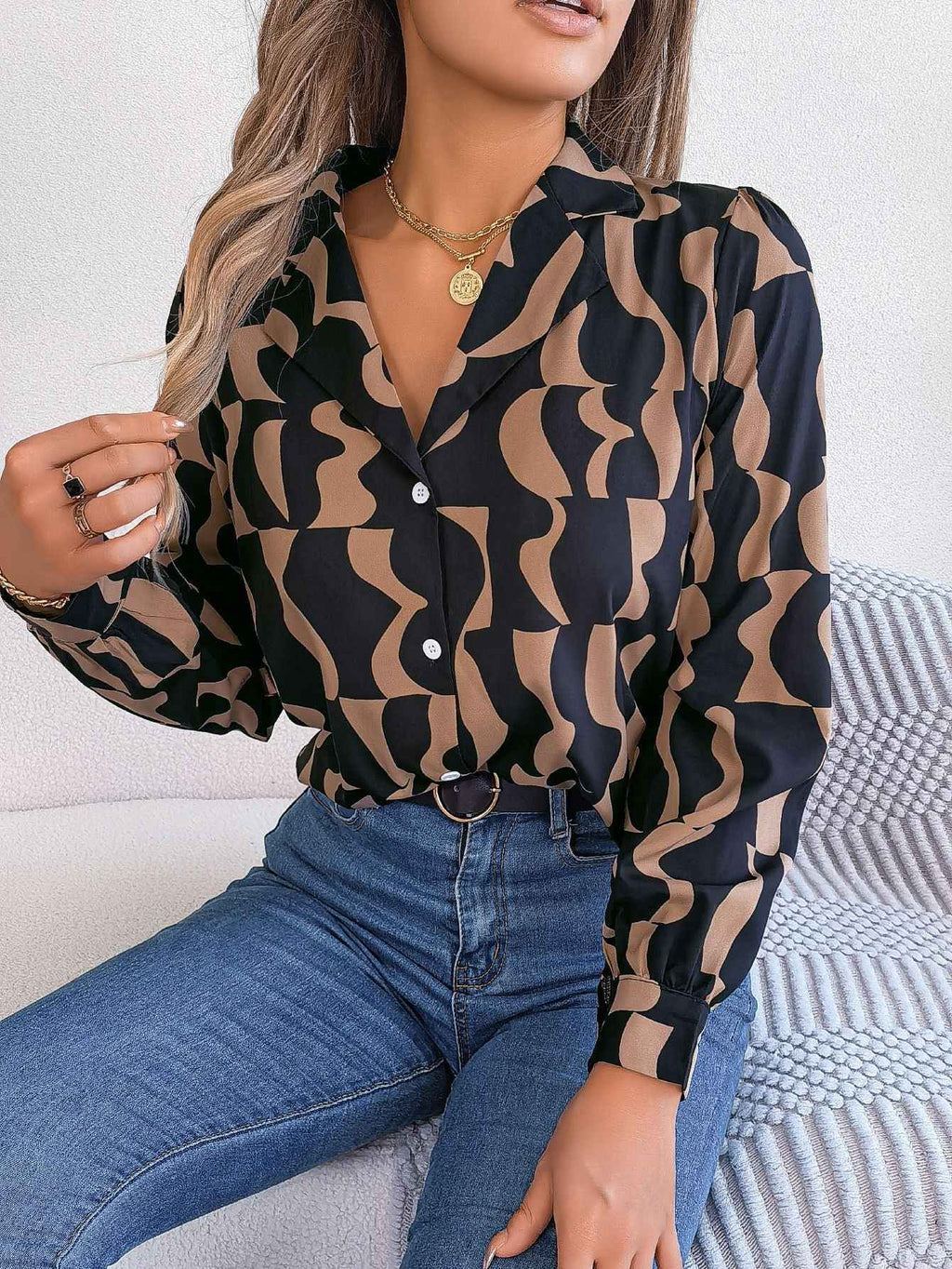 Elegant Contrast Color Striped Blouse