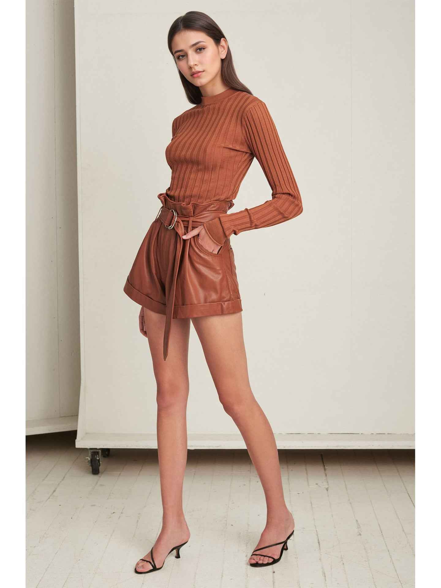 High Waist A line Faux Leather Bottoms