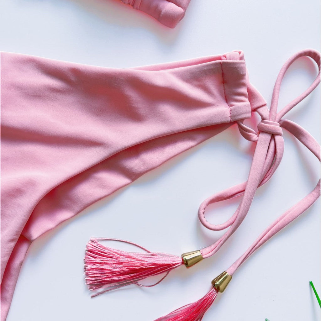 Tassel Solid Color Bikini Swimsuit Set Beach Sexy Women Swimsuit