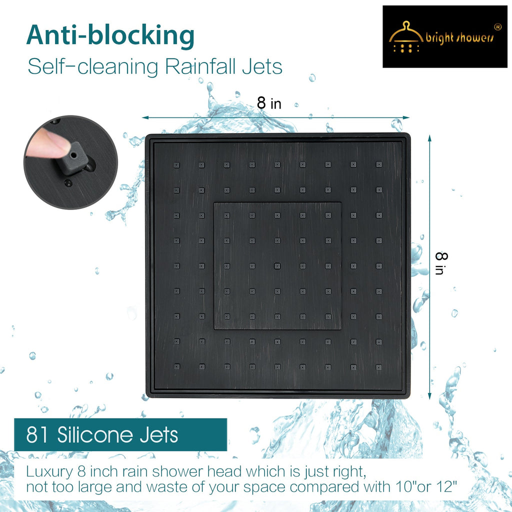 Bright Showers 8-Inch Square Rain Shower Head with 10-Inch Adjustable Extension Arm