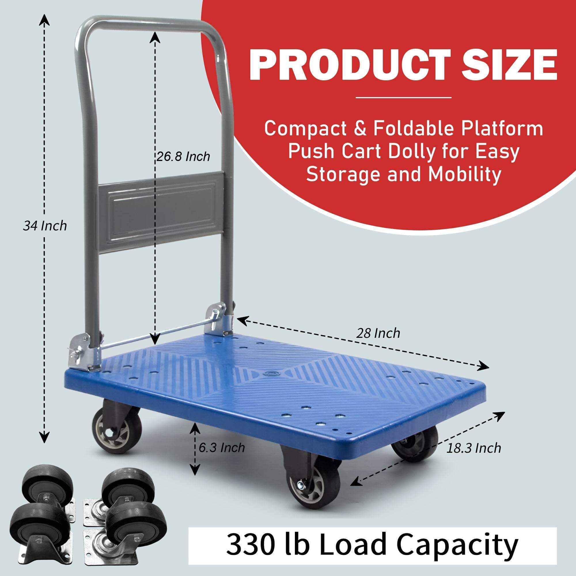 Platform Hand Truck, Compact & Foldable, 330-660 lb Capacity, Blue