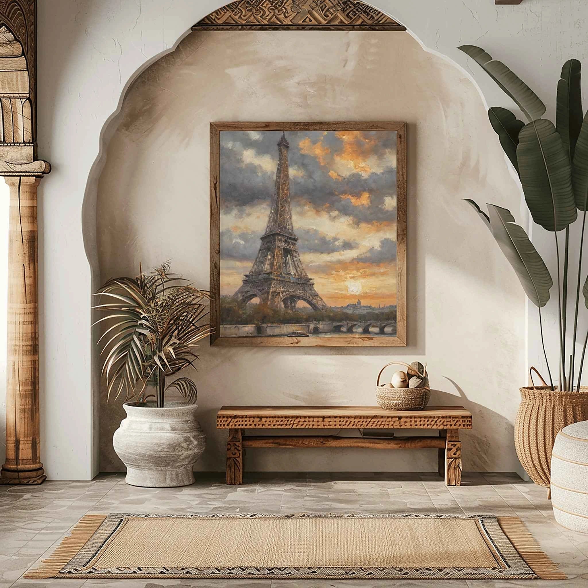 Parisian Sunset: Iconic Eiffel Tower & Seine River Twilight Oil Painting