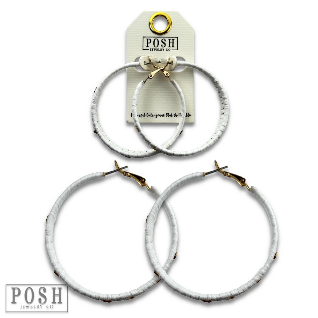 Woven gold flecked raffia hoop earring, last call