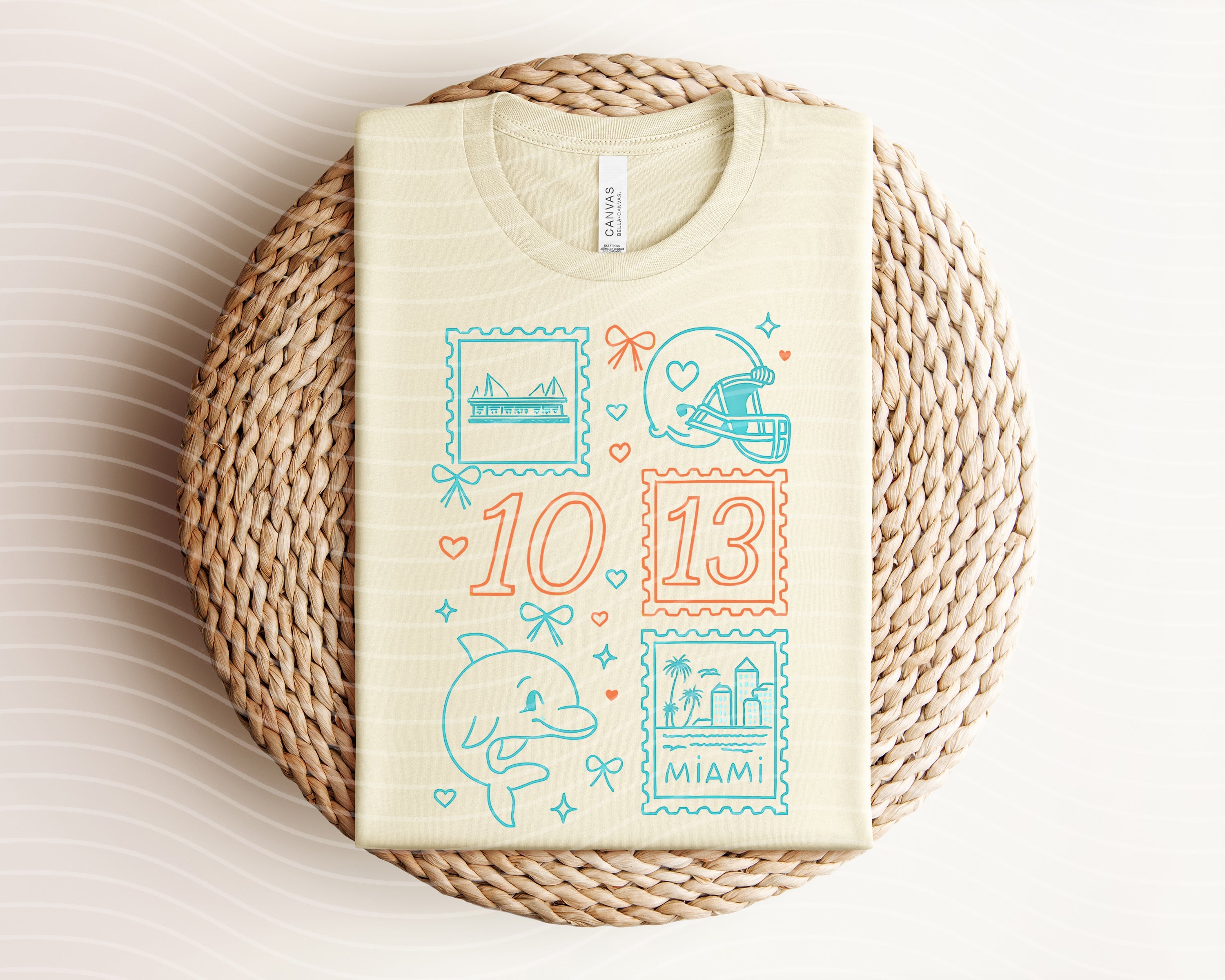Dolphins Coquette Stamps Graphic Tee