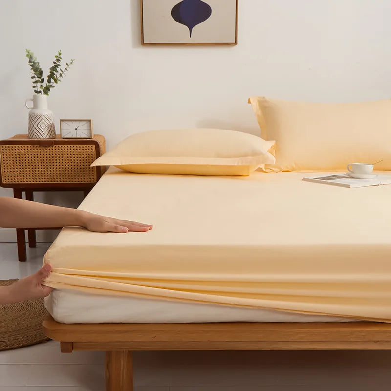 DecorBites™ Cotton Fitted Sheet Set Cozy Bedsheet Pillowcases King Twin Queen Full Size