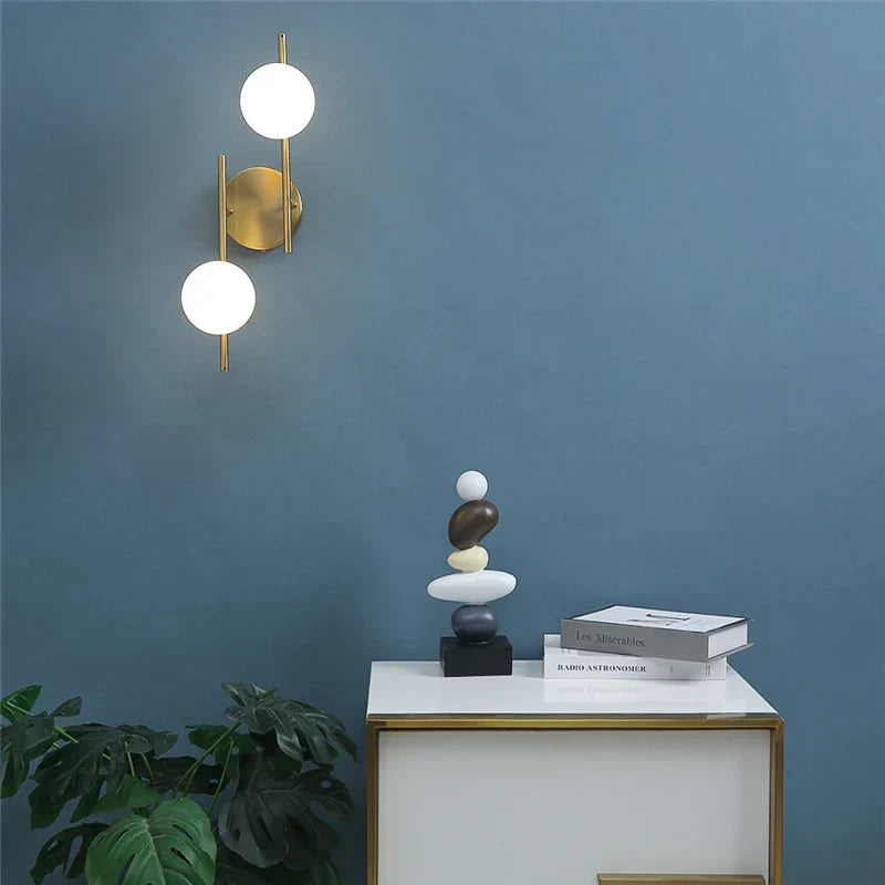 DecorBites™ Golden LED Wall Lights with Milky Glass Ball Design