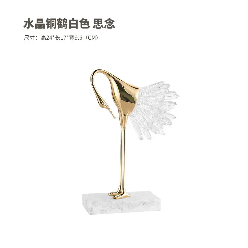DecorBites™ Crane Golden Bird Agate Marble Crystal Home Decor Craft Statue