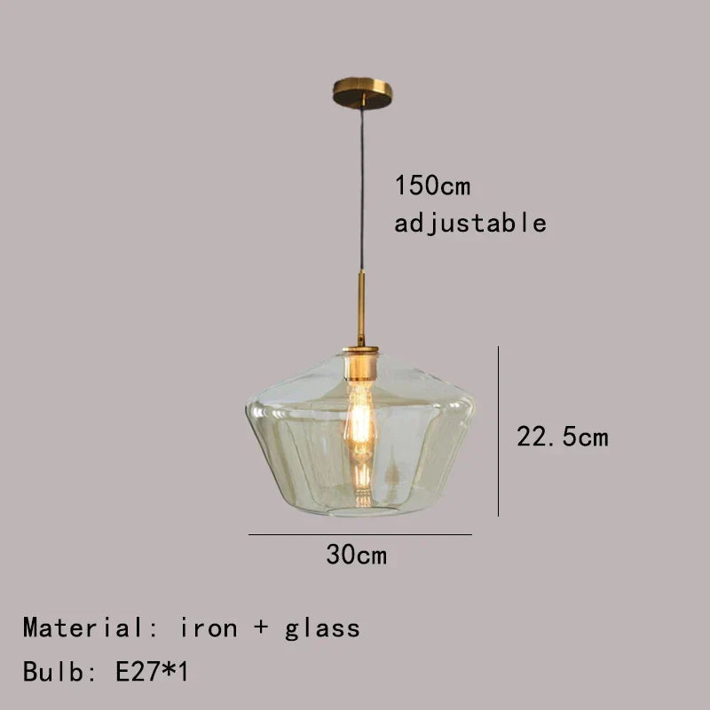 DecorBites™ Gray Amber Glass Pendant Lamp for Home and Office Lighting