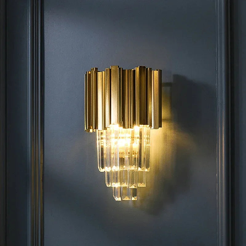 DecorBites™ Gold Crystal Wall Lamp with LED Light for Home Lighting Fixtures