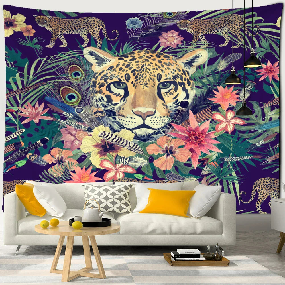DecorBites™ Enchanted Forest Tapestry: Animals, Flowers, Moon - Home Decor
