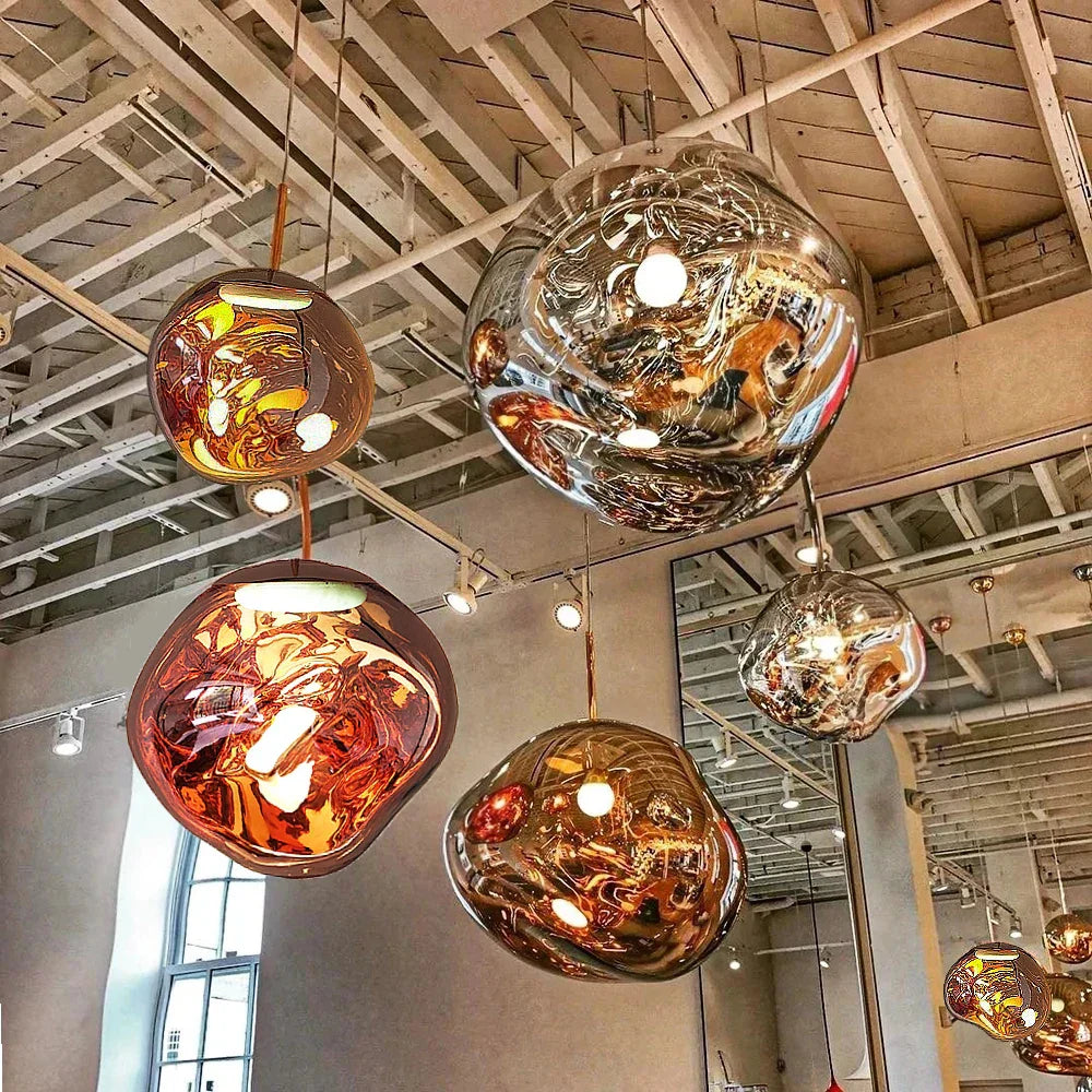 Golden glass lava led pendant light living room chandelier