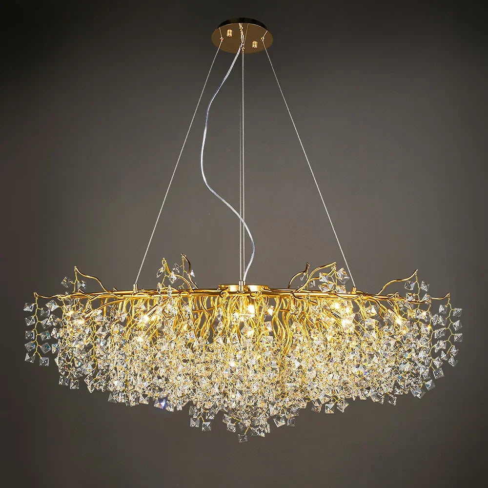 DecorBites™ Gold Crystal Chandelier LED Round Light Island Branch Chandelier