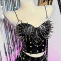 Goth Top with Spikes Grunge PU Leather Tank T-shirt