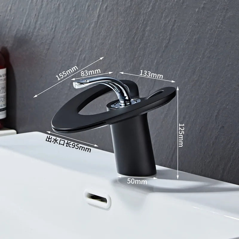 DecorBites™ Golden/White & Black Waterfall Basin Faucet - Brass Sink Mixer Tap - Hot & Cold