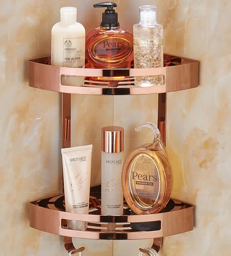 DecorBites™ Gold Stainless Steel Bathroom Corner Shelf - Shower, Shampoo Holder Basket