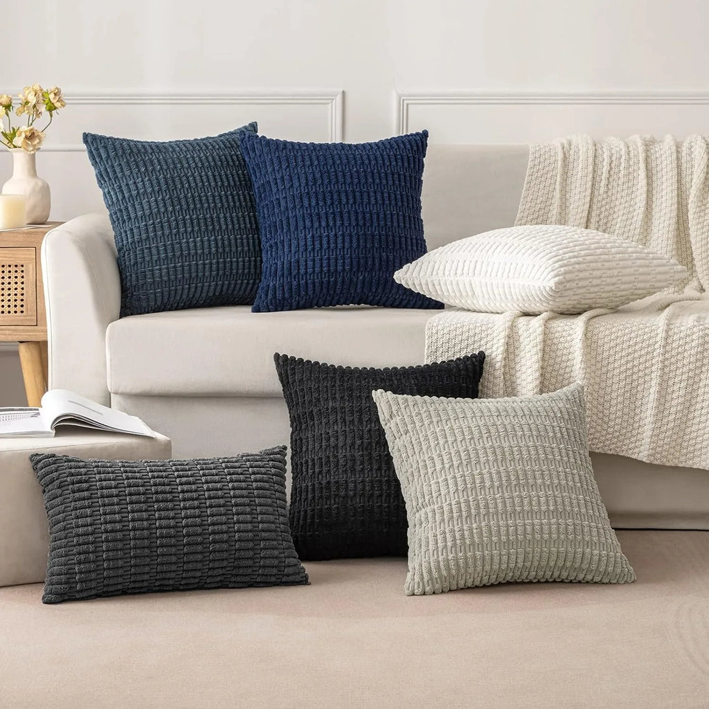 DecorBites™ Corduroy Striped Pillow Cover 18x18 Inch Luxury Cushion Case for Living Room