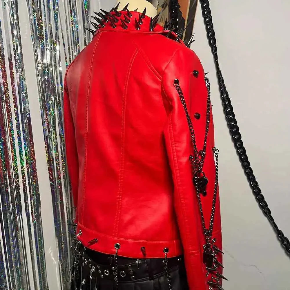 Women's Spiked Studded Rivet Goth Emo Pu Leather Jacket Grunge