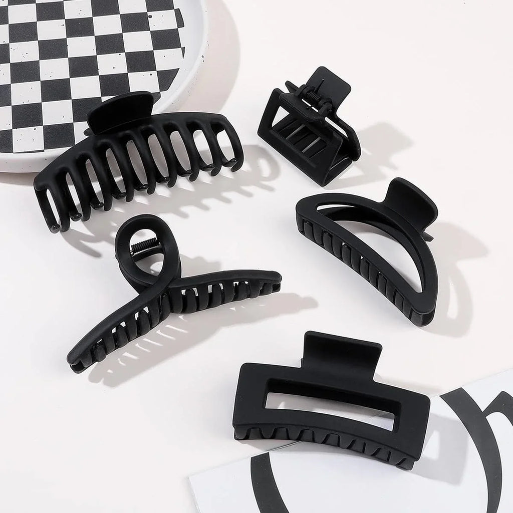5-Pack Matte Hair Claw Clips - Large Mixed Colors, Strong Hold for Thick & Thin Hair