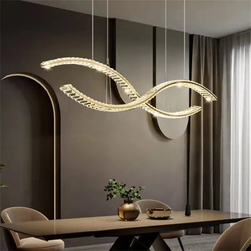 DecorBites™ Crystal LED Pendant: Modern Minimalist Chandelier for Home Dining Living Room Decor