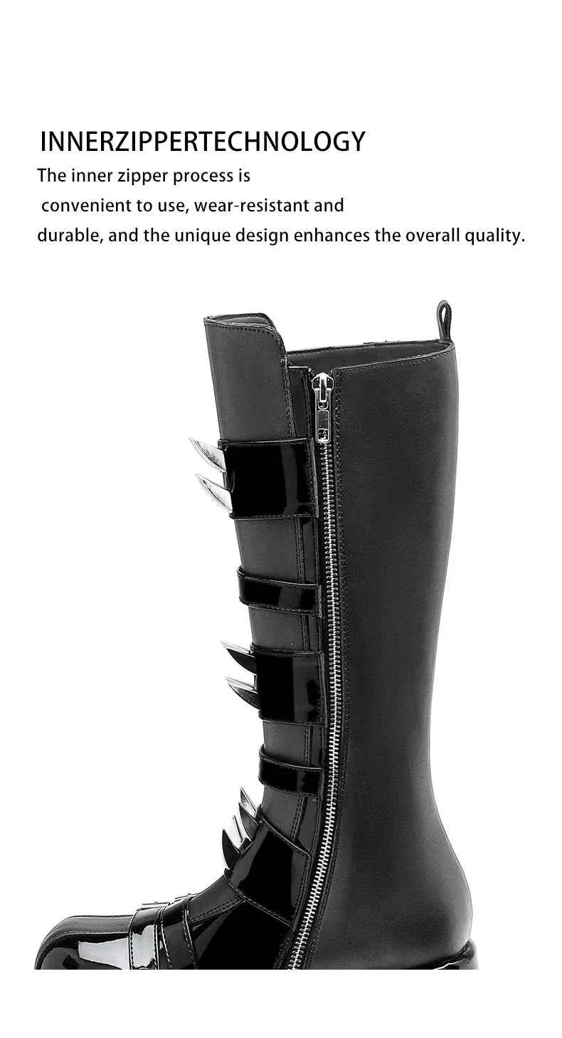 Spike Rivet Platform Motorcycle Boots Punk Style